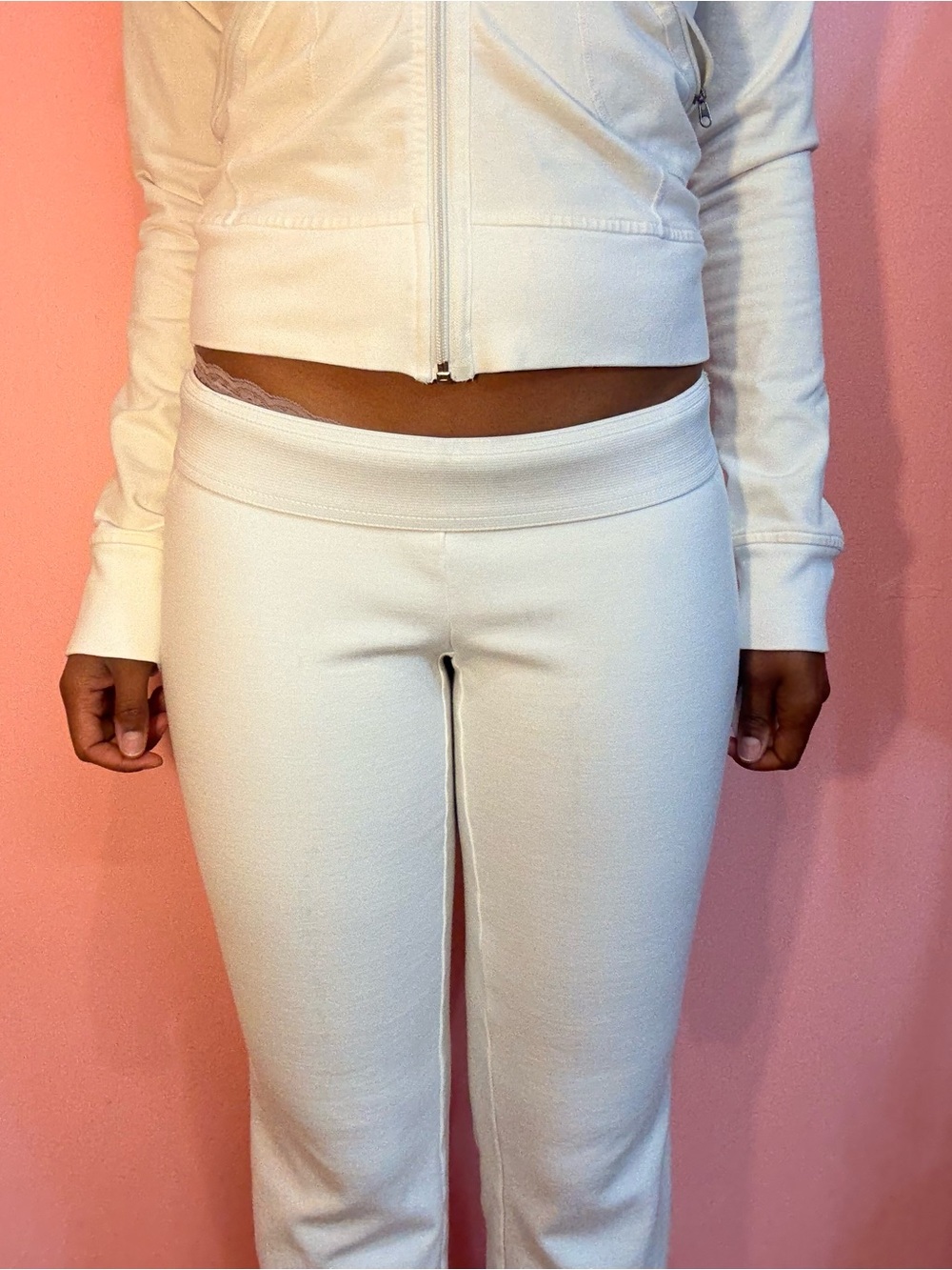 White straight leg Pants with gems